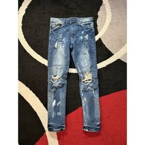 Smoke Rise Distressed Y2K Paint-Splatter Ripped Jeans Men’s Size 32x32